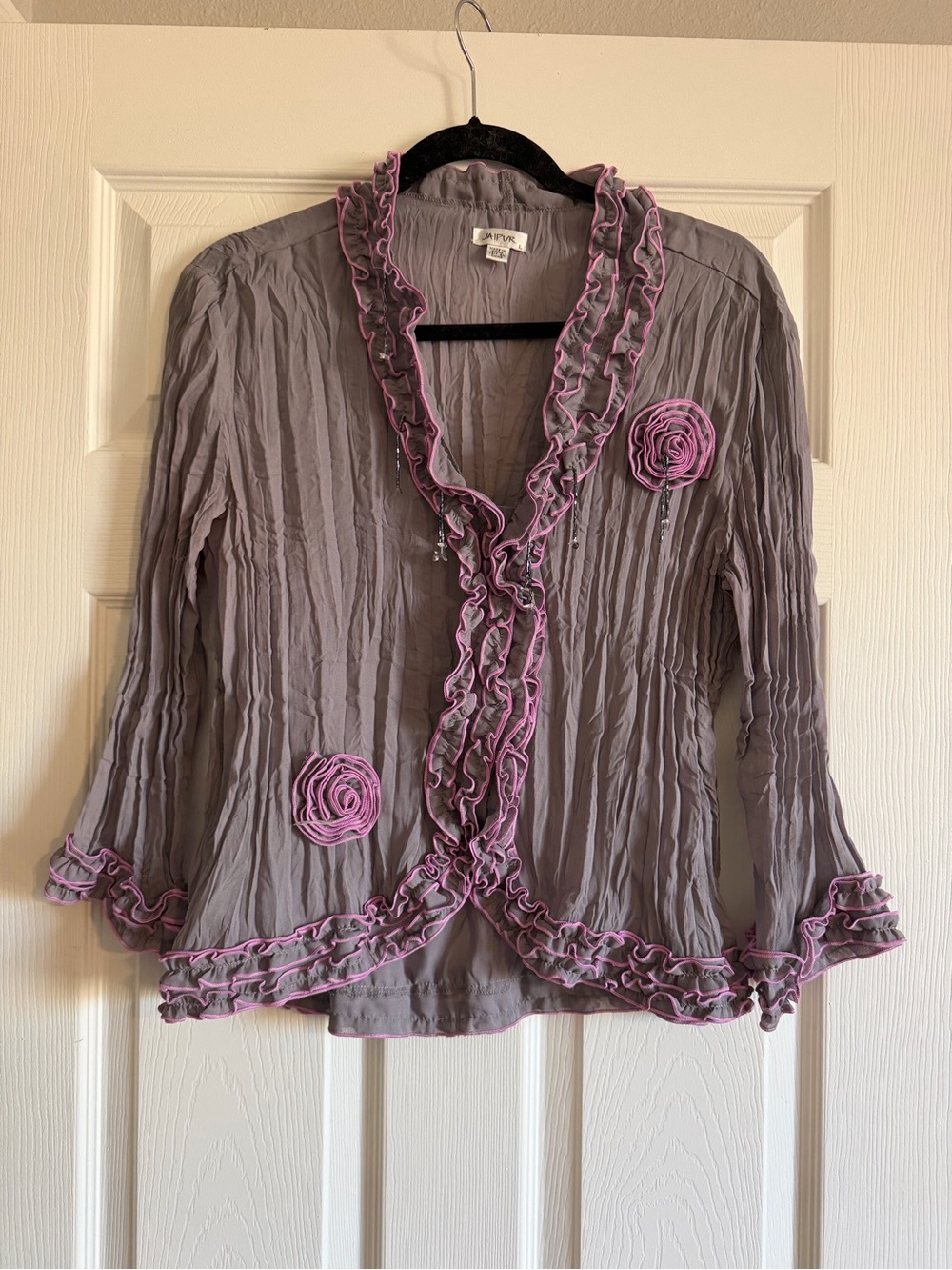 Jaipur Sheer Rosette Beaded Fairy Button Up Long Sleeve